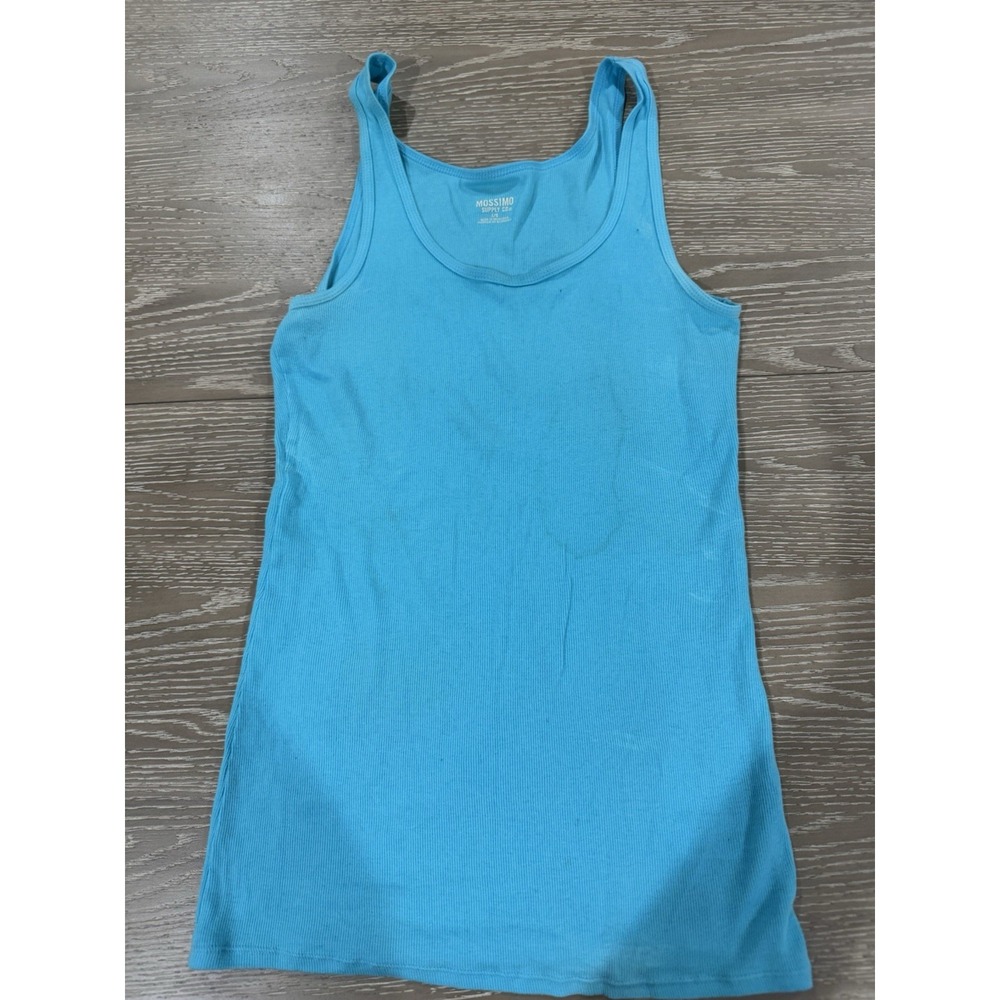 Mossimo Womens Large Aqua Ribbed Tank Top Stretch Cotton Cami L